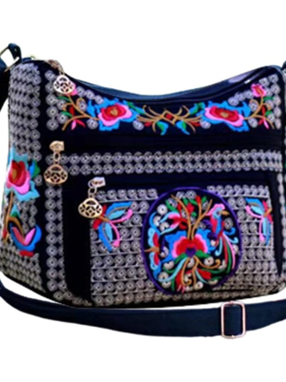 Hobo Crossbody Bag for women, Vintage Ethnic Tribal Embroidered Boho Hippie Tote